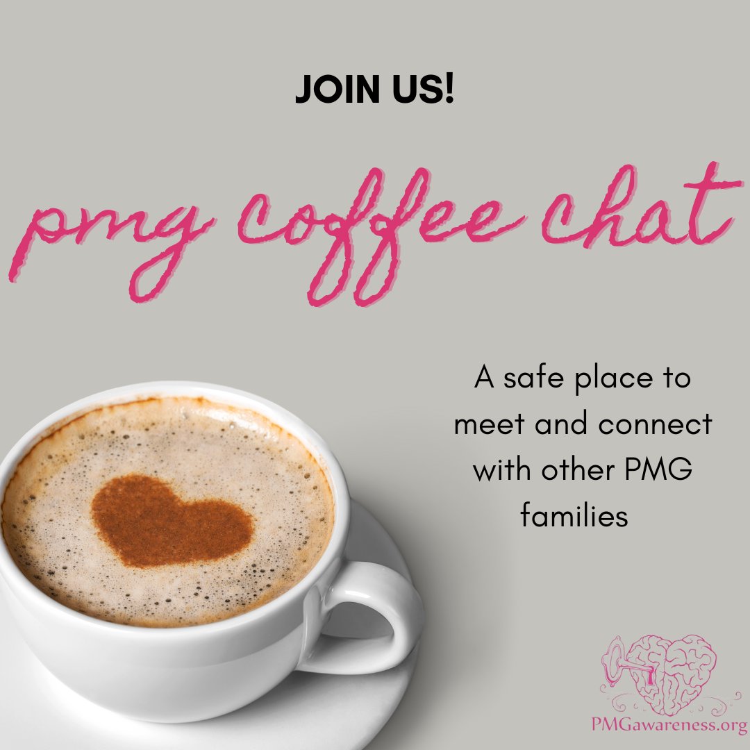 PMGAwarenessOrg's tweet photo. After taking the summer off, we are very excited to announce our next PMG coffee chat! Please join us on September 16th at 1:00 pm (EST)/ 10:00 am (PST). While we have no formal agenda for this chat, our theme for this chat will be back to school. https://t.co/h6ue4HTb8F