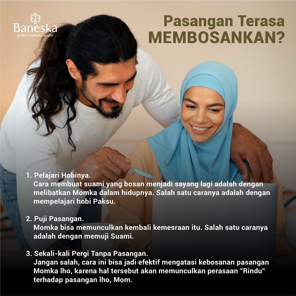 BaneskaOfficial's tweet photo. "Momka dan suami, ada di fase “bosan” atau “jenuh” dalam mengarungi rumah tangga?

Lalu bagaimana solusinya? Simak solusi dibawah ini, yuk! 

 #6160224test #BBNaija #cashapp #GUTS #hushpuppi #SenzoMeyiwaTrial #thursdayvibes #TopBoyNetflix #κακοκαιρια https://t.co/fiU34gZ56g