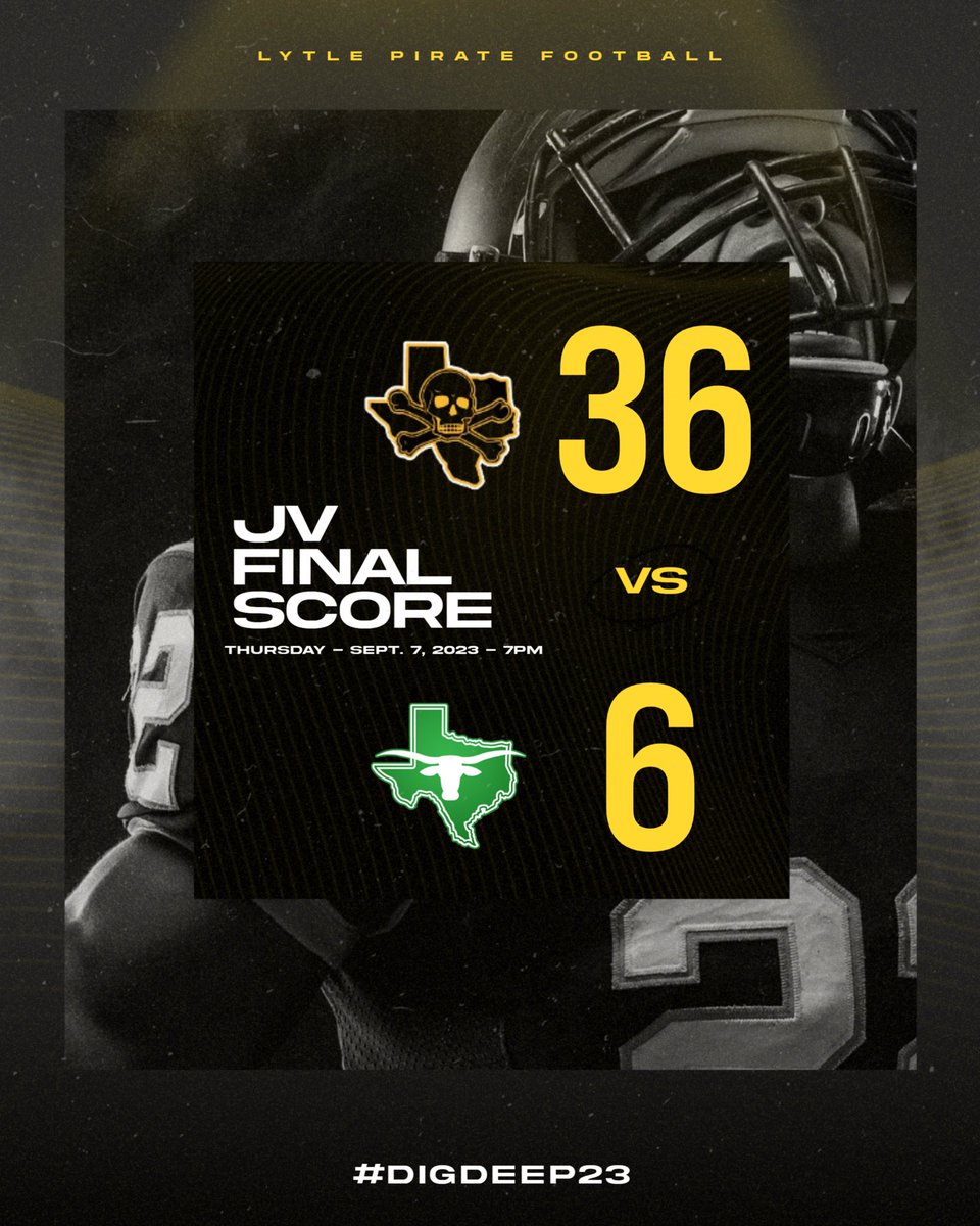 Mike Trevino (@_coachtrevino) on Twitter photo 🏆JV UPDATE🏆
JV gets their 3rd straight “W” with another impressive showing at home vs Pearsall
3-0!
<a href="/Lytle_Football/">Pirate Football</a>
#DigDeep23 🏆JV UPDATE🏆
JV gets their 3rd straight “W” with another impressive showing at home vs Pearsall
3-0!
<a href="/Lytle_Football/">Pirate Football</a>
#DigDeep23