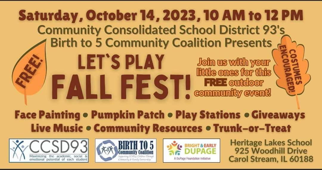 SAVE THE DATE! Come join us at our second annual Let's Play! Fall Fest on Saturday, October 14th, from 10-12. A day filled with fun for the entire family!