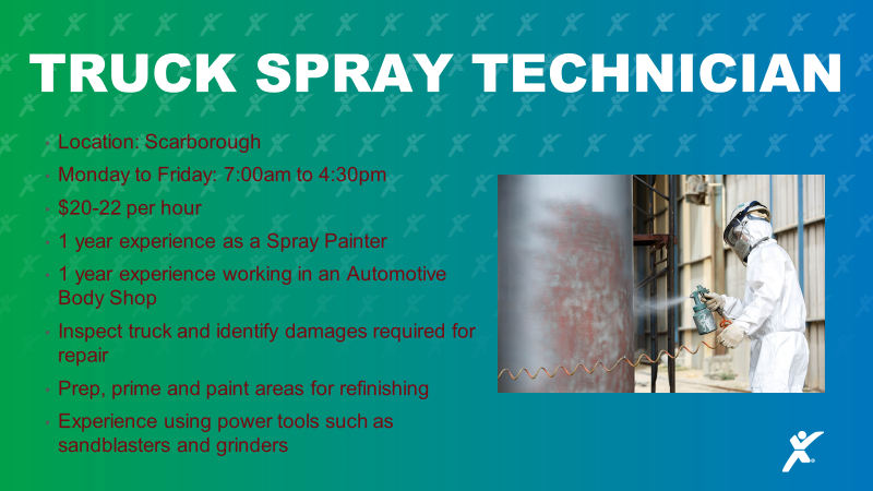 EEP_Pickering's tweet photo. Do you have an eye for detail and a flair for creativity? If so, we want YOU to join our Scarborough client’s team as a Truck Spray Technician and help them make every truck a masterpiece on wheels!

Apply Now: https://t.co/PsSFn8ENzn https://t.co/4DxLnVhvh3