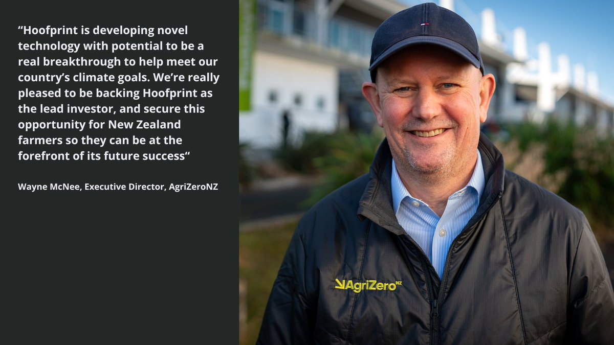📢We've announced our latest investment today - with Hoofprint Biome, a US start-up developing probiotics &amp; natural enzymes to reduce methane while improving cow health. Read more: bit.ly/44Hi5qX 

<a href="/WayneMcNee/">Wayne McNee</a> 
agrizero.nz