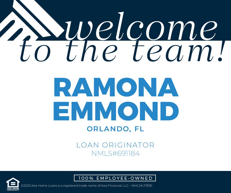 AxiaHomeLoans's tweet photo. If you are looking to purchase a home in the southeast, you now have a new ally to help you on your journey. Please join us in welcoming Ramona Emmond to our Loan Origination team here at Axia. She will be based out of #AxiaOrlando, Florida, #axiahomeloans EOE/AA M/F/D/V Employer https://t.co/yhXCBoqcnK