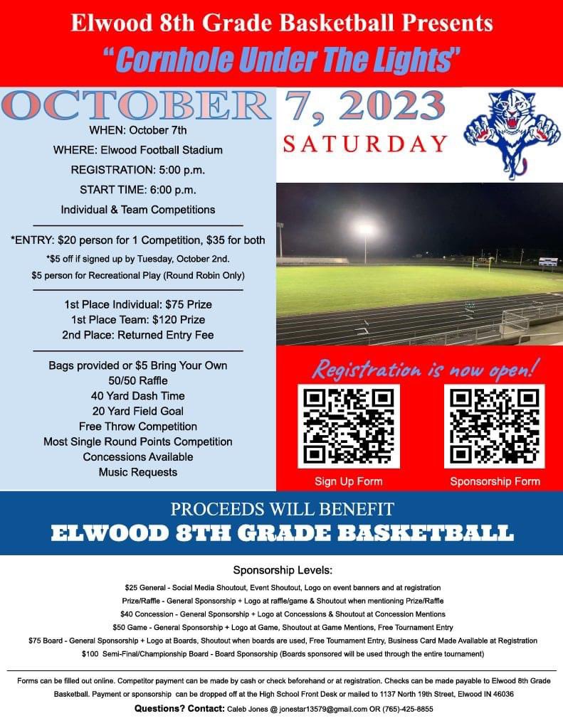 We have moved the Cornhole Tournament to a new day and a new place to make it under Saturday Night Lights! After you sign up to play or to sponsor, go ahead and share with friends, family, and coworkers! See you then!