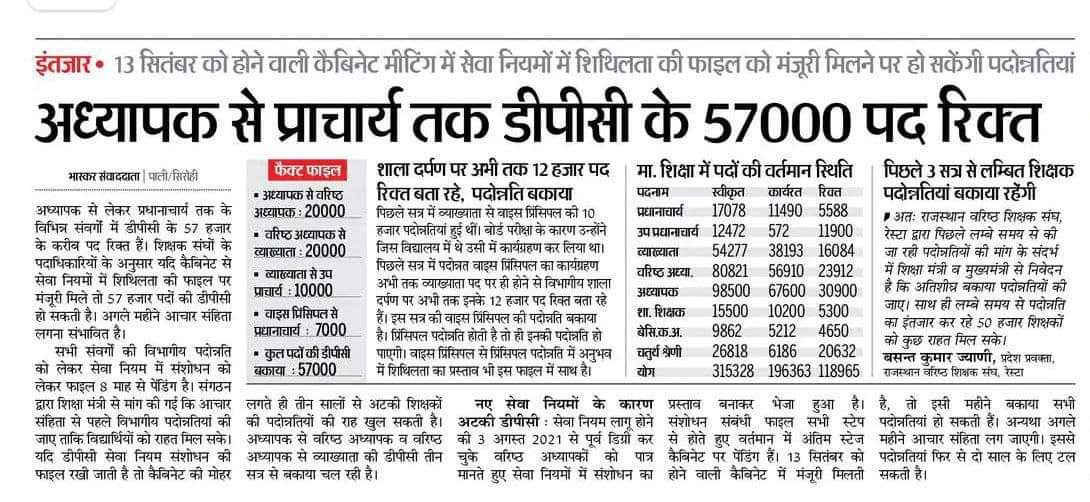 माननीय मुख्यमंत्री महोदय <a href="/ashokgehlot51/">Ashok Gehlot</a> जी शिक्षा विभाग में लंबे समय से विभिन्न संवर्गों मे डीपीसी की प्रक्रिया रुकी हुई जिससे रिक्त पदों की संख्या लगातार बढ़ती जा रही है अतः आपसे अनुरोध है कि शीघ्र डीपीसी प्रक्रिया शुरू करवाने की कृपा करें।