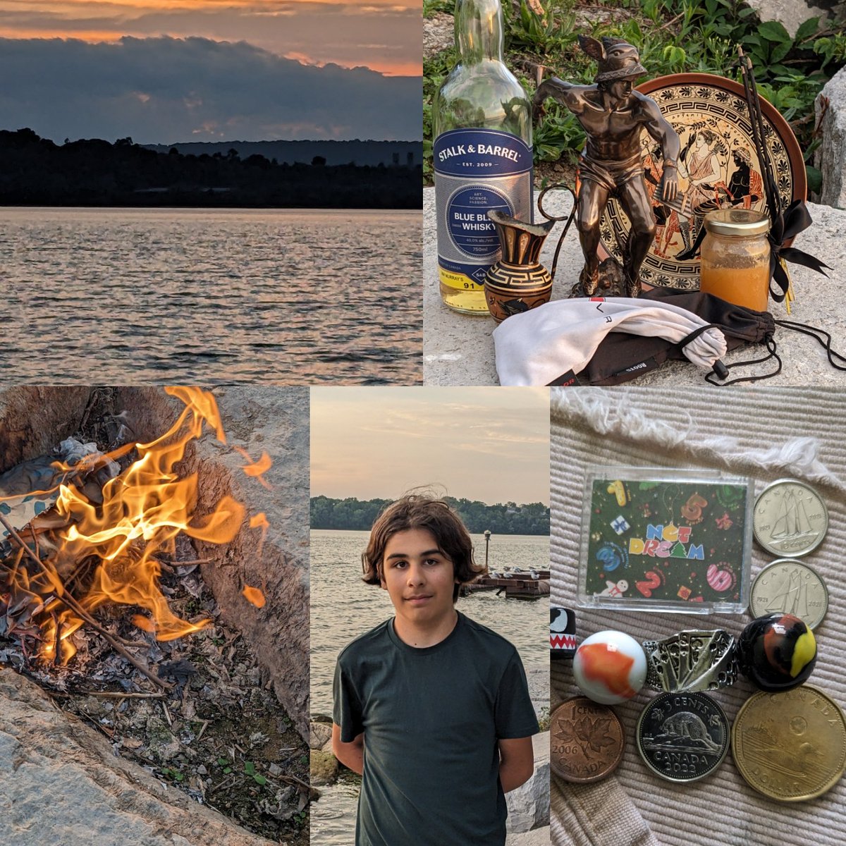 JohnHuculiak's tweet photo. #First_Wednesday ritual with my #Prince_Valin. Avoiding the predicted rain. Huge western cloudfront provided #aeromancy practice. #Parnassus #Honey. Quality Canadian whisky. #Io_Hermes #May_we_all_earn_our_luck #CorvusStreetFinds #Street_level #veneration #Hermes #Coins #HamOnt https://t.co/eoOfHwmmBB