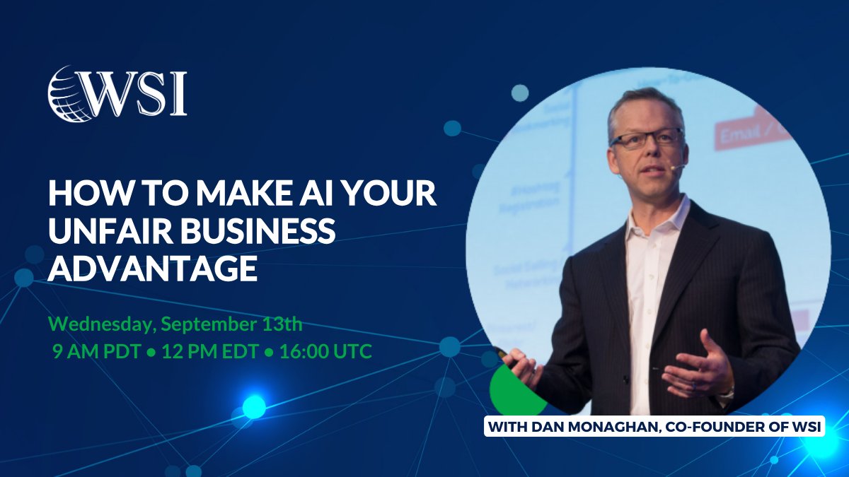 Attention business leaders! 🚨  Dive into our upcoming webinar on Sept. 13th at 12 PM EDT, "How to Make AI Your Unfair Business Advantage." Unlock the secrets of AI and drive unparalleled growth. 🚀 #AIWebinar  #AI  #WSI

ave.li/x-ai-webinar