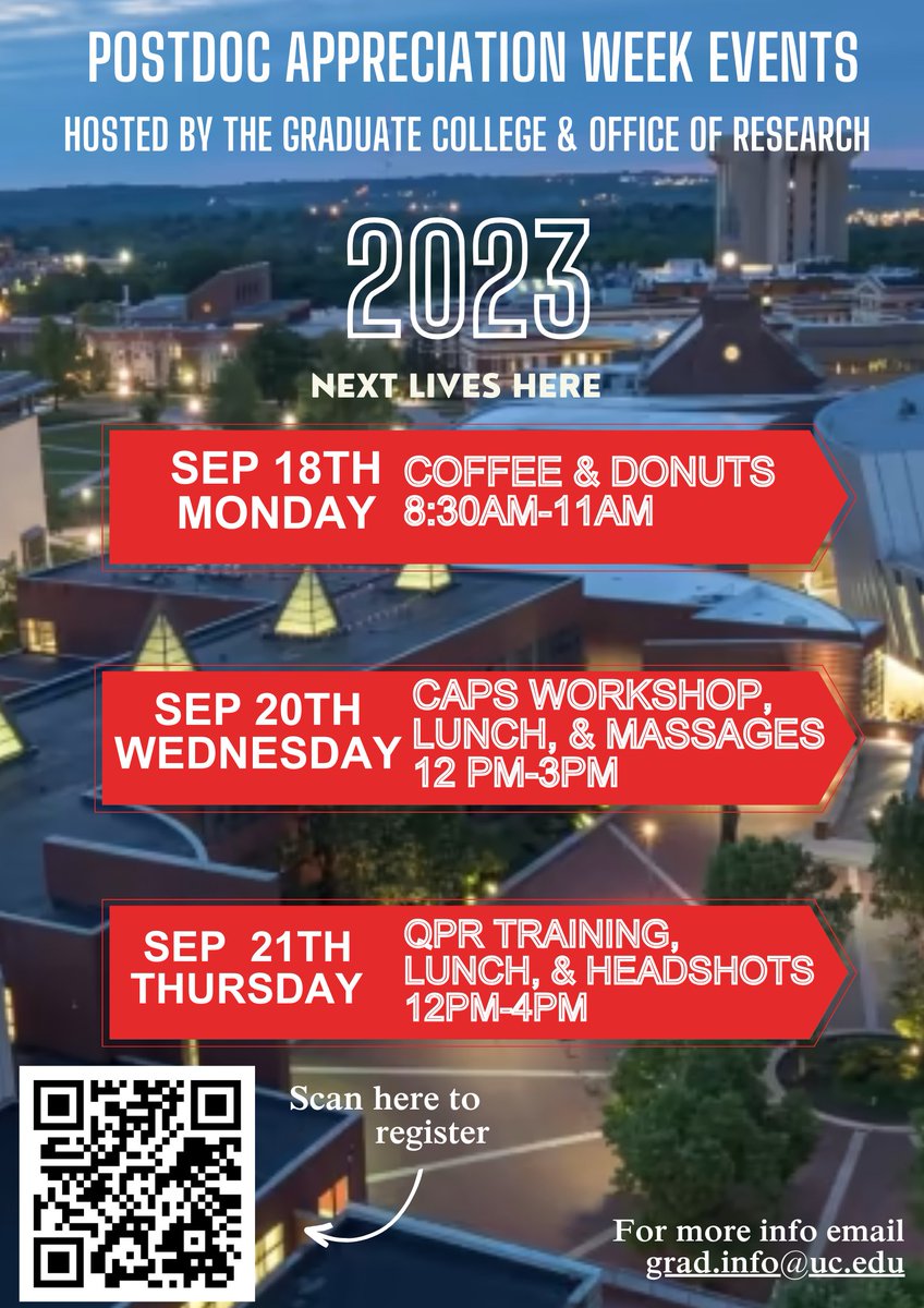 Join the Graduate College &amp; Office of Research for postdoc appreciation! We  are celebrating your incredible work!

linktr.ee/gradstudentpro…

#Postdoc #postdoctoral #graduate #university #cincinnati #big12