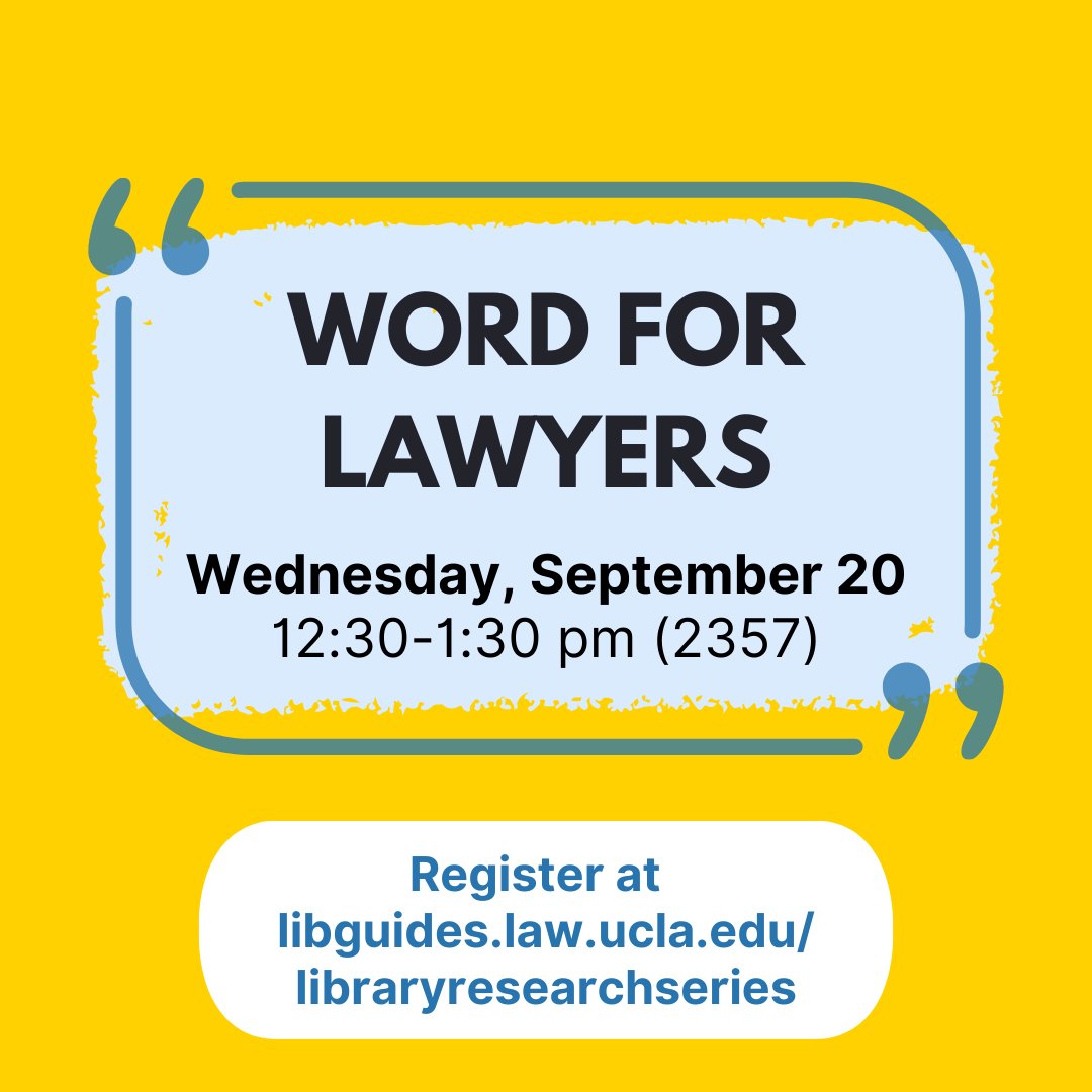 Learn tips and tricks for formatting your briefs and law review articles faster and more efficiently! Register for the UCLA Law Library's Word for Lawyers workshop at libguides.law.ucla.edu/libraryresearc…