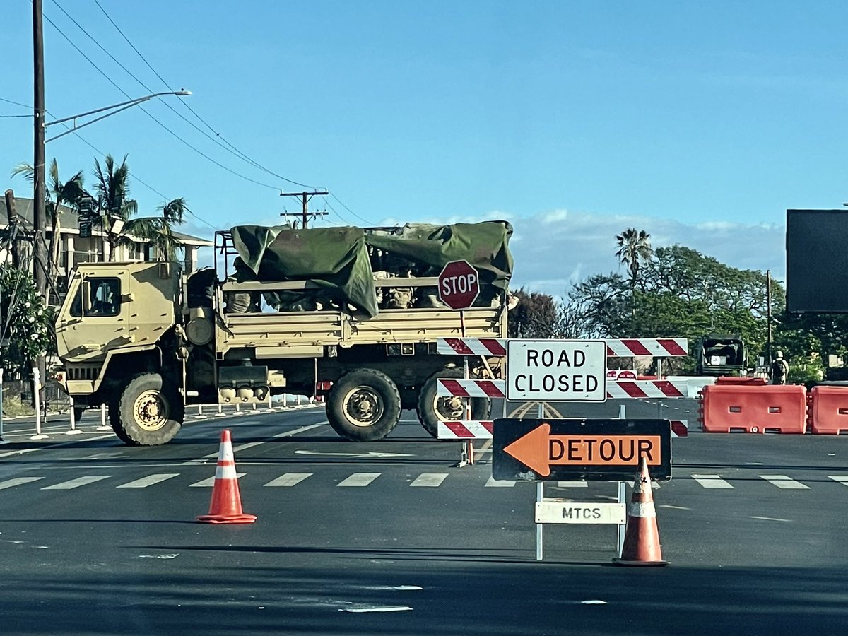 nicksortor's tweet photo. Weirdly enough, almost an ENTIRE MONTH after the Maui fires, the federal presence seems to be EXPANDING.

These are several different federal checkpoints surrounding Lahaina that I photographed within one hour of each other today.

I can’t officially label these guys military because surprisingly many of them are @DHSgov in military-like fatigues.

This situation seems to be getting more and more tense by the day—even among residents.

What is going on?