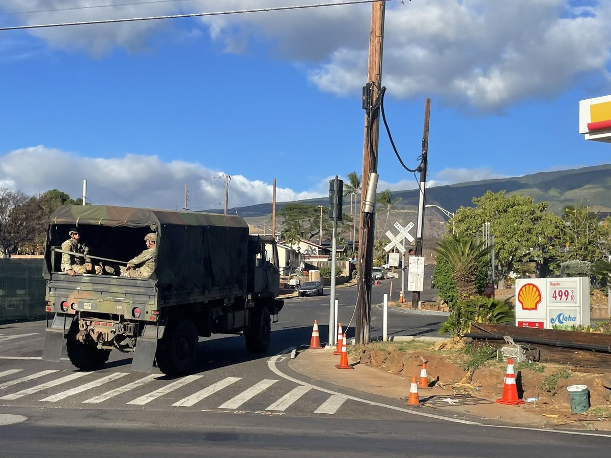 nicksortor's tweet photo. Weirdly enough, almost an ENTIRE MONTH after the Maui fires, the federal presence seems to be EXPANDING.

These are several different federal checkpoints surrounding Lahaina that I photographed within one hour of each other today.

I can’t officially label these guys military because surprisingly many of them are @DHSgov in military-like fatigues.

This situation seems to be getting more and more tense by the day—even among residents.

What is going on?