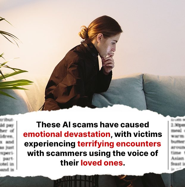 Spokeo's tweet image. #AI-driven scams are on the rise, with scammers using #voicecloning to imitate loved ones. Consider safeguarding yourself by implementing a “code word” system and verifying incoming calls. Have you encountered this type of #scam before?