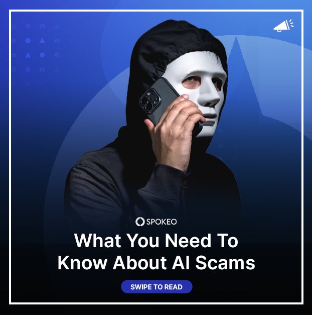 Spokeo's tweet image. #AI-driven scams are on the rise, with scammers using #voicecloning to imitate loved ones. Consider safeguarding yourself by implementing a “code word” system and verifying incoming calls. Have you encountered this type of #scam before?