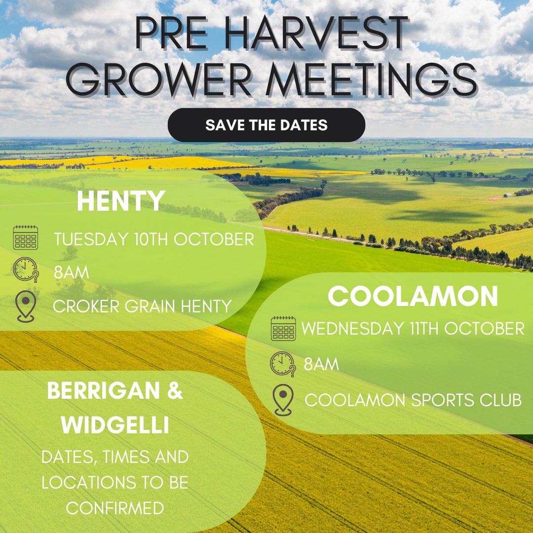 It’s that time of year again! Put the date in your diaries &amp; join us for Pre-Harvest Grower Meetings to have a catch up before we all kick into harvest mode.