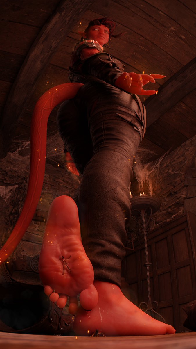 [Karlach, Fury of Avernus]

The heat was smoldering and the air was thick, almost unbreathable. She sunk into the sole easily due to the weight of the large tiefling's sole as it showed her no mercy. There would be no escape for the tiny companions, not from the Fury of Avernus..