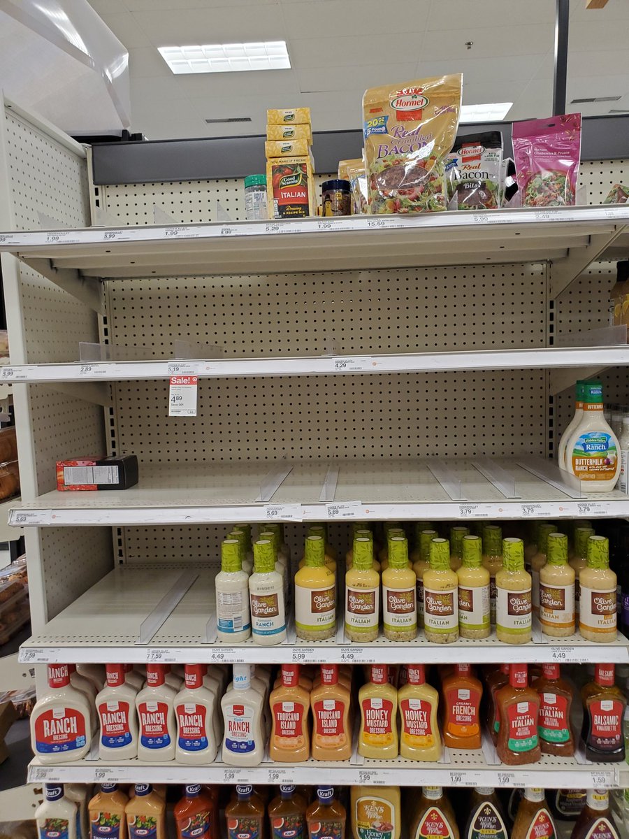 caspecialk's tweet image. Is there a #HiddenValleyRanch 
shortage??  #foodshortage
This was our Winco and Target tonight! 
You can bet I bought those 3 bottles of Buttermilk Ranch tonight!
Not taking any chances!
On left is Plant Based and Coleslaw  dressing - NO RANCH!!