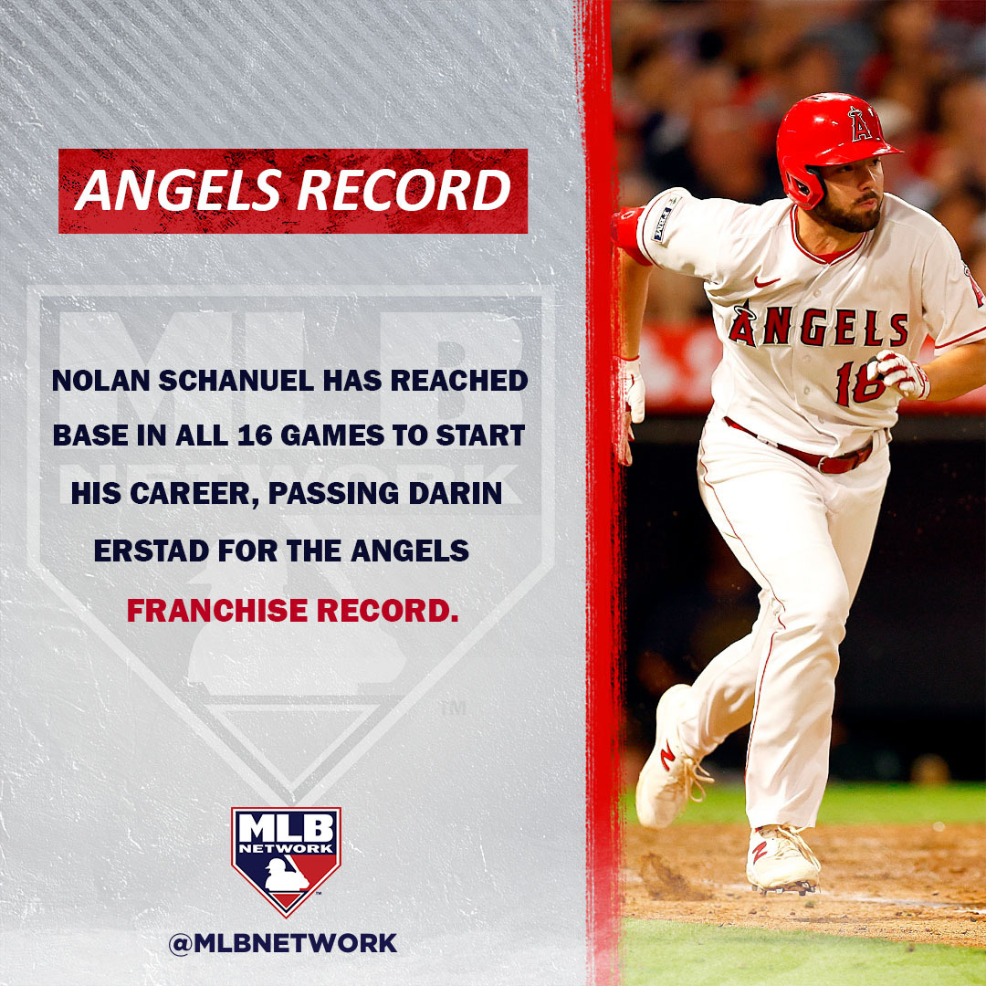 MLBNetwork's tweet image. With a two-out single in the bottom of the 7th, @NSchanuel has set a new @Angels rookie record 😤