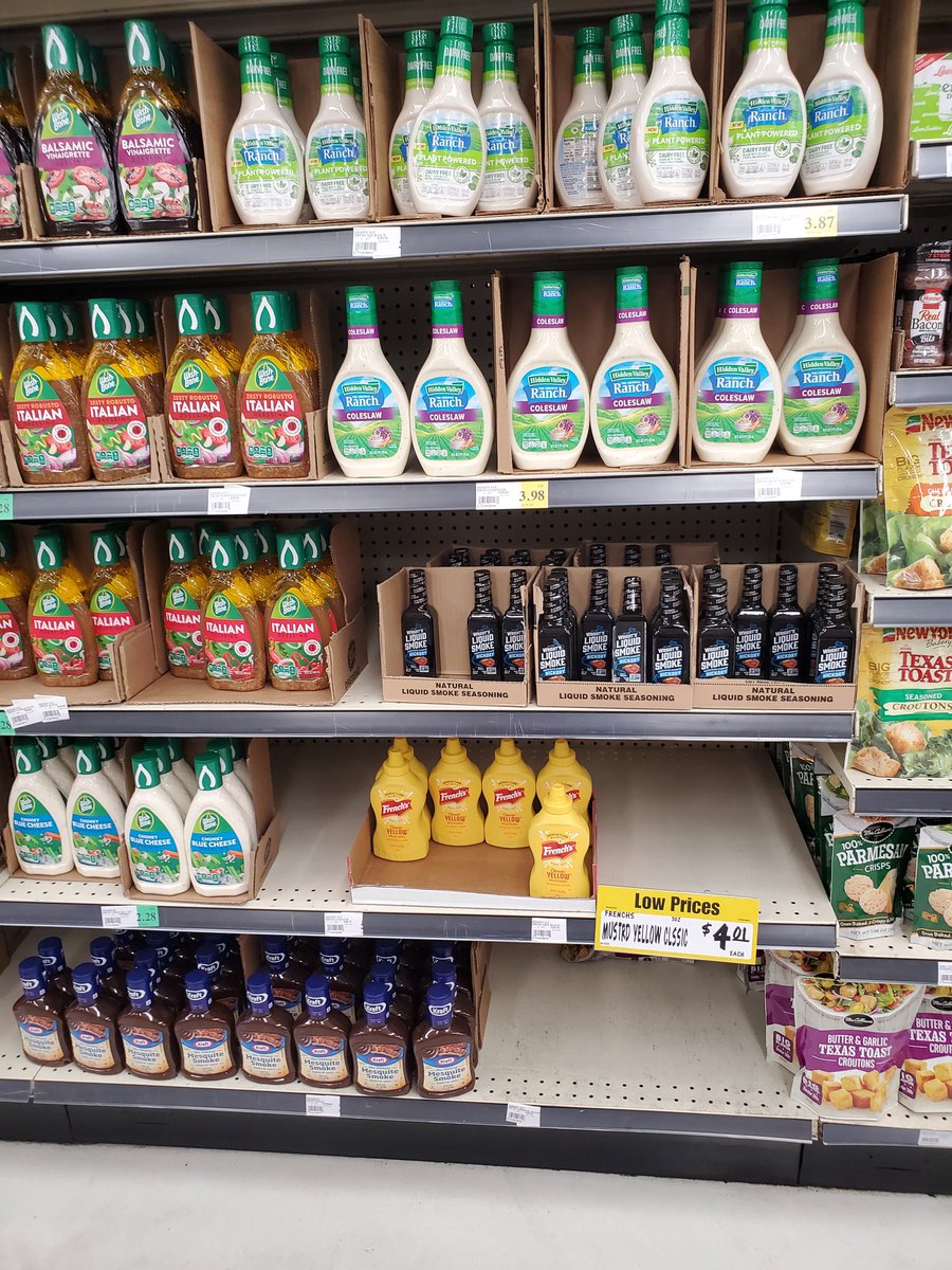 caspecialk's tweet image. Is there a #HiddenValleyRanch 
shortage??  #foodshortage
This was our Winco and Target tonight! 
You can bet I bought those 3 bottles of Buttermilk Ranch tonight!
Not taking any chances!
On left is Plant Based and Coleslaw  dressing - NO RANCH!!
