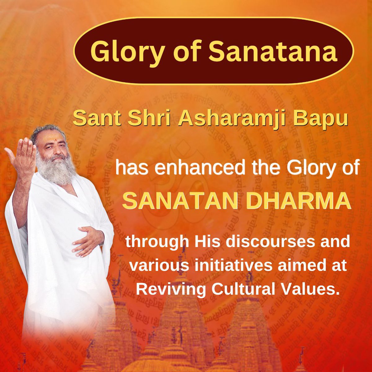 yogeshs0220's tweet photo. Sant Shri Asharamji Bapu is the true Saviour of #सनातन_संस्कृति 
To spread the Glory Of Sanatana #Bapuji travelled far &amp; wide tirelessly bringing about spiritual revolution and Reviving Culture of the Vedas.🚩🚩🚩🚩 https://t.co/DUXvZ9CNLW