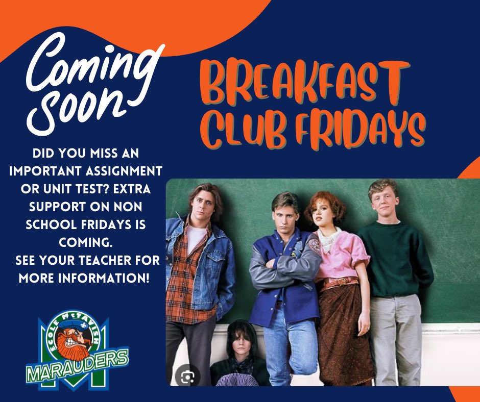 New initiative to offer more support for students @EcoleMcTavish. Lots of great feedback from Marauder parents. We hope our students take advantage of The Breakfast Club. @FMPSD