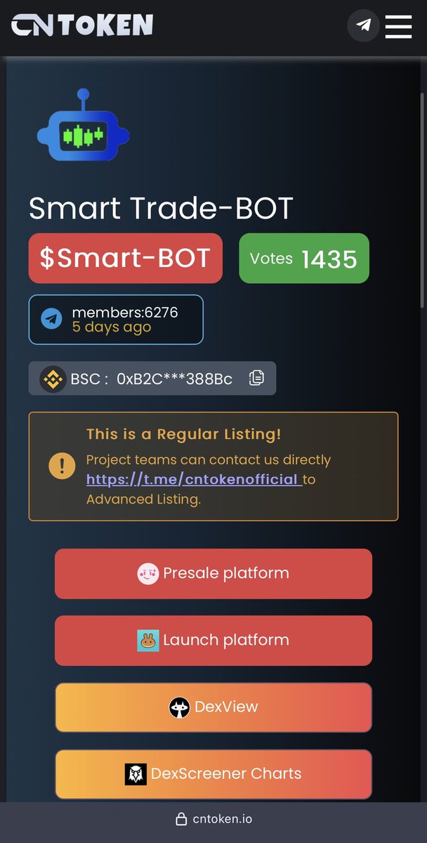 NEW LISTING 🔥 #SmartTrade

CNTOKEN - cntoken.io/coin/36937