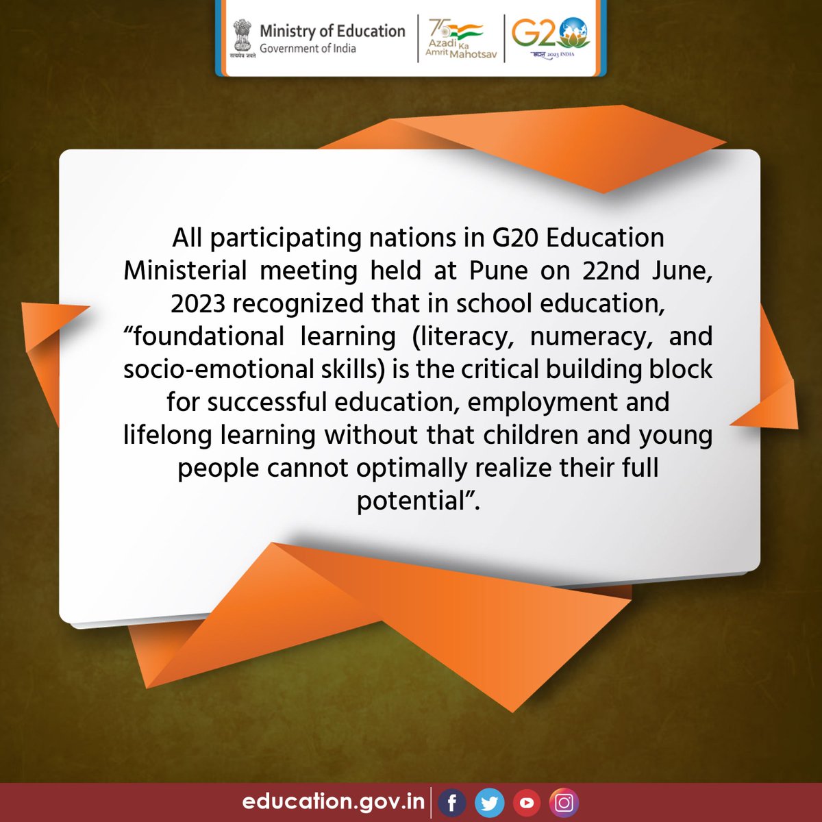 #G20 Outcomes: From 4th Education Working Group and Education Ministers' Meeting
#G20Edu4All #EdWG20MadeEasy @g20org  #G20IndiaMoments #EdWG #G20India2023 #G20SummitDelhi