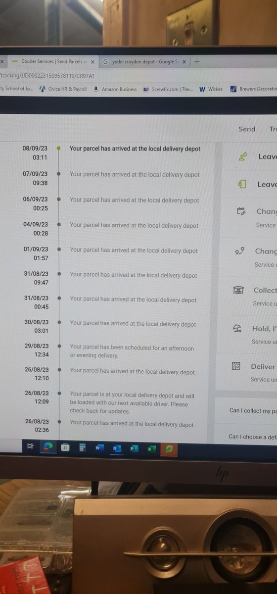 StuartHatton77's tweet photo. Morning @YodelOnline any chance you can possibly deliver my parcel at some point whilst I'm still alive. Been told its on the van 3 times by webchat when on each occasion it clearly states its at the depot STILL 🙄 #useless https://t.co/EgVFBPrjyE