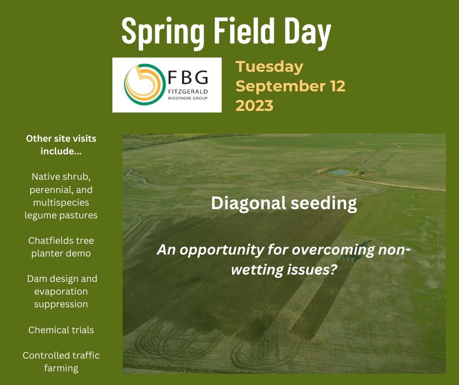 Diagonal seeding...an opportunity for overcoming non-wetting issues? One of many site visits at our upcoming Spring Field Day! Register here --> fbg.org.au/spring-field-d…