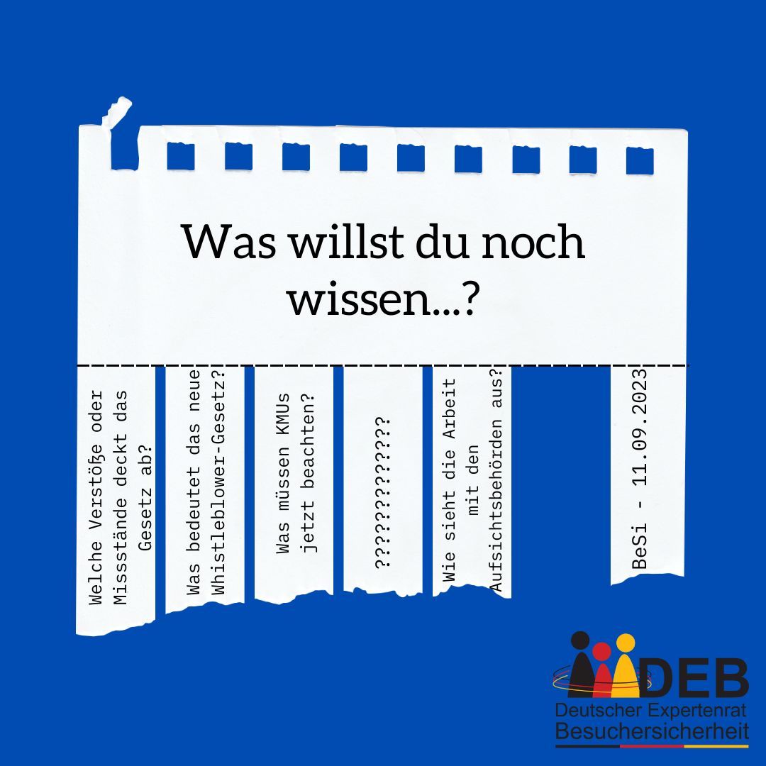 ExpertenratB's tweet photo. BERLINER SICHERHEITSGESPRÄCH
Das BeSi zum Thema Whistleblower-Gesetz
Montag 11.09.2023 ab 19.00 Uhr!
AXICA am Pariser Platz
Anmeldelink: berlin@expertenrat-besuchersicherheit.de
#Unternehmenskultur #teamwork #weiterbildung #nachhaltigkeit https://t.co/G3lsa15c4l