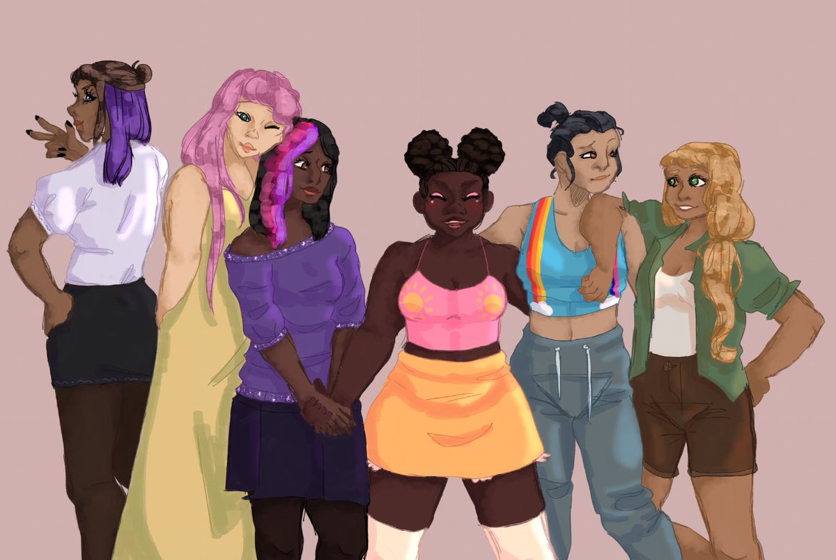 sunnsock's tweet image. human mane six :D 
if it looks weird its cause i forgot to flip the canvas this whole time😭😭