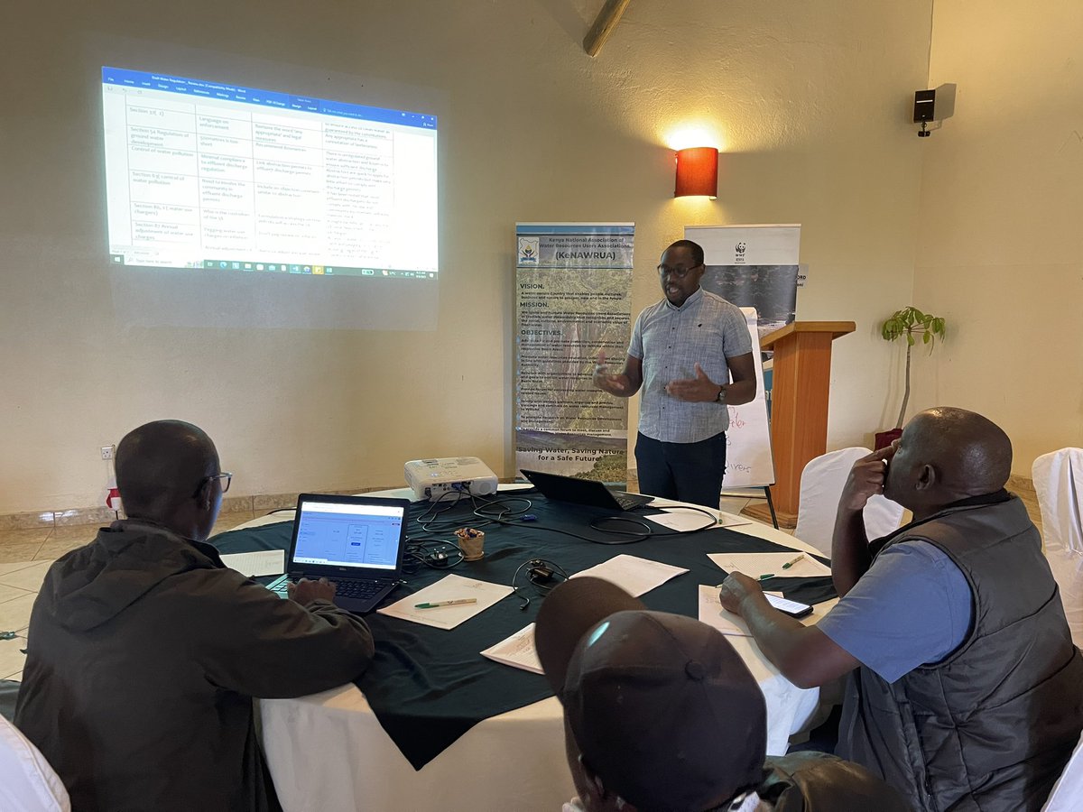 enock_kiminta's tweet photo. Day 2 discussions of the various draft water regulations by the Civil society organizations in the natural resources sector. Presentations of group work for Draft water regulations 2023 and Water Act (Amendments) Bill 2023. @MOWSI_KE @WRA_KEN @KeWruas https://t.co/F1Lzg0UZPH