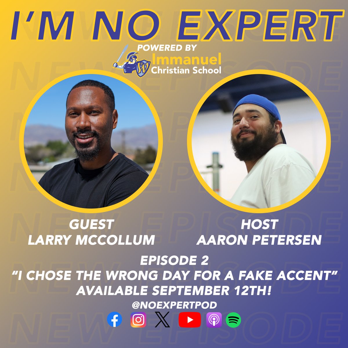 noexpertpod's tweet photo. Episode 2 of I’m No Expert, “I Chose the Wrong Day for a Fake Accent”, with Larry McCollum will be available to stream on September 12th!

#NoExpertPod 🎙️ https://t.co/fyjhLDQw52