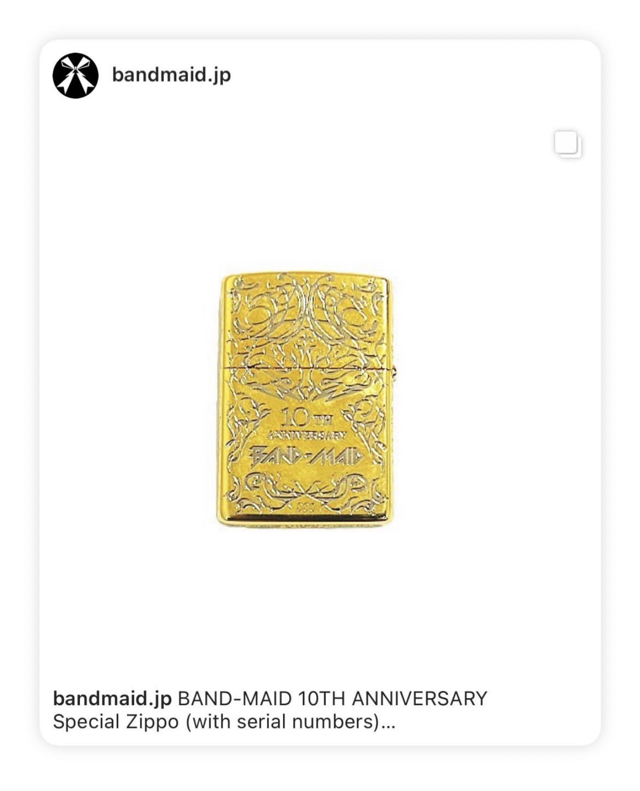 BAND MAID 10TH ANNIVERSARY ZIPPO 【公式通販】