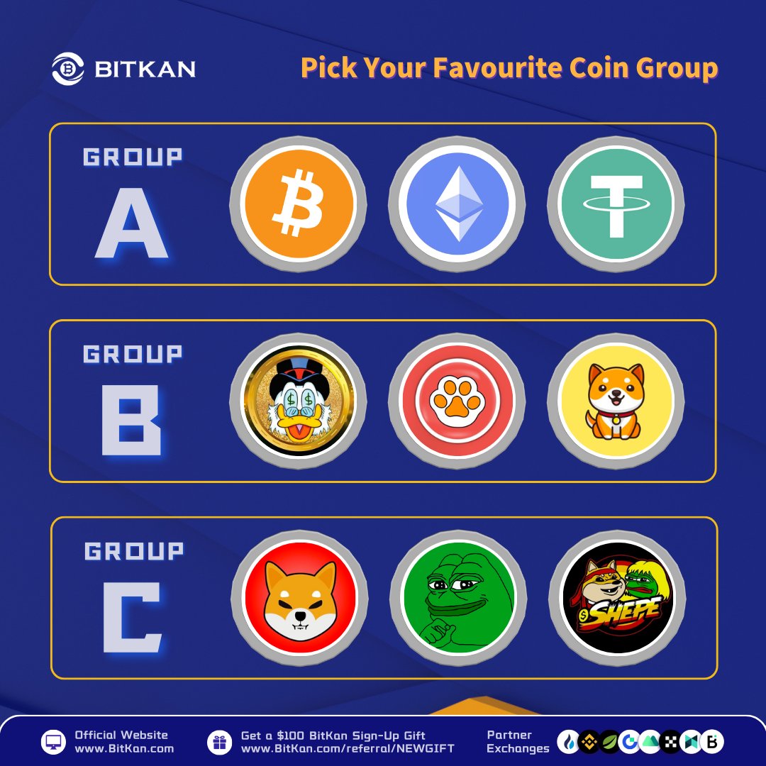 🪙 Favourite Friday

⏬ Pick your favourite #crypto group ⏬

Group A: $BTC $ETH $USDT
Group B: $QUACK <a href="/RichQuack/">QUACK</a> $PAW <a href="/pawchain/">PAW</a> #BABYDOGE <a href="/babydoge/"></a> 
Group C: $SHIB <a href="/Shibtoken/">Shib</a>  $PEPE <a href="/pepecoineth/">Pepe</a>  $SHEPE <a href="/shibavspepe/">$SHEPE</a> 

 $100 Sign-Up Gift ⤵️
🎁 bitkan.com/referral/NEWGI…