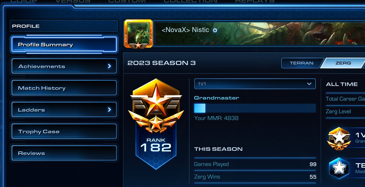Nistacular's tweet photo. Yay, got GM for the first time since 2021, haven't really laddered much since then, but played 99 games this season! https://t.co/9sfZ0wdqnV