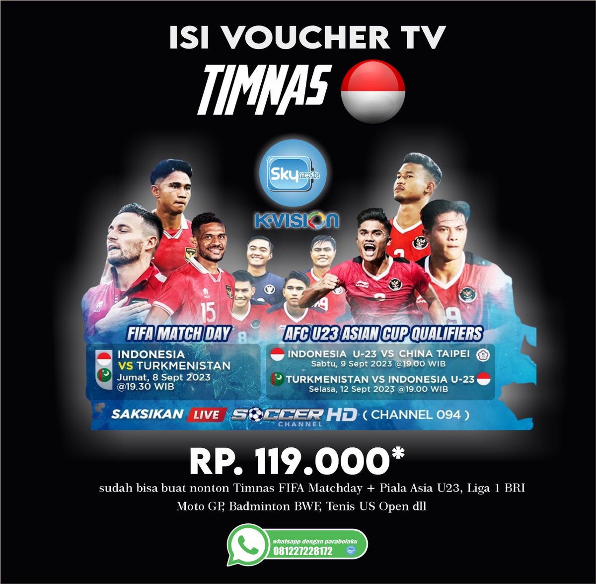parabolaku's tweet image. Fifa Match Day Hari ini tgl 8 Sept 2023 Isi vouchernya sekarang juga.
Segera isi vouchernya di Kami, Info &amp;amp; order di :
✅👉 KLIK Whatsapp bit.ly/Parabolaku1 atau
081.227.228.172
✅👉 Kunjungi kami di parabolaku.com
#TimnasDay #fifamatchday2023 #kvision
