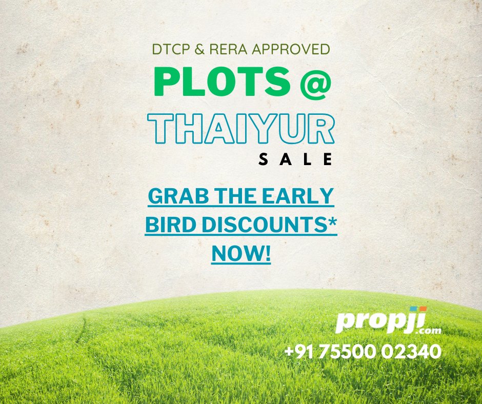 propji's tweet photo. 🏘️ Discover the perfect canvas for your dream home at Sapphire Garden, Thaiyur, Chennai. DTCP &amp; RERA approved, offering 250 plots from 766 sq.ft to 1906 sq.ft in 15.5 acres of pure bliss. Clear documentation and easy loans available.  Contact us at +91-7550002340 🌟🏡 https://t.co/PfCO9oUpAc