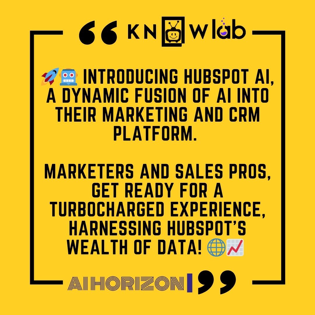 ainutpam's tweet image. 🚀🤖 HubSpot's game-changing move! Introducing HubSpot AI, a dynamic fusion of AI into their marketing and CRM platform. Marketers and sales pros, get ready for a turbocharged experience, harnessing HubSpot's wealth of data! 🌐📈 #HubSpotAI #MarketingTech #CRMInnovation #AI…