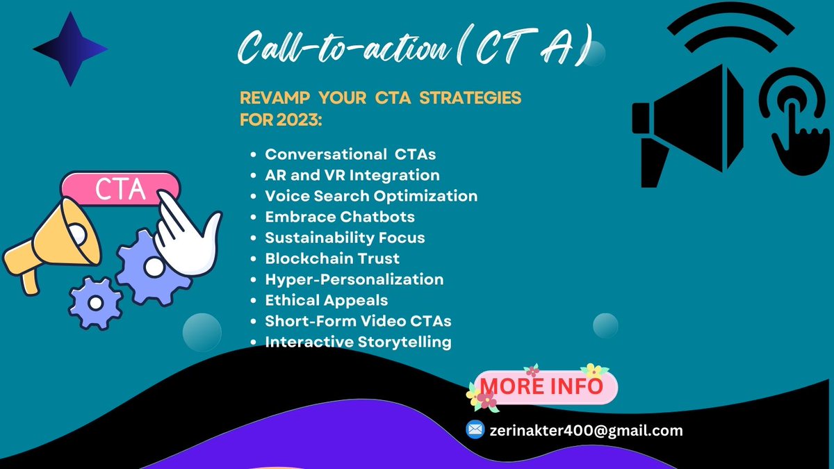 zerin_akte2722's tweet photo. "Unleash the Power of CTAs: Drive Engagement, Boost Conversions, and Achieve Marketing Excellence. Elevate Your Strategy Today! π"
#CTA
#CallToAction
#ConvertMore
#EngageAudience
#DigitalMarketing
#2023Trends
#ConversionOptimization https://t.co/UH2t7xp64R