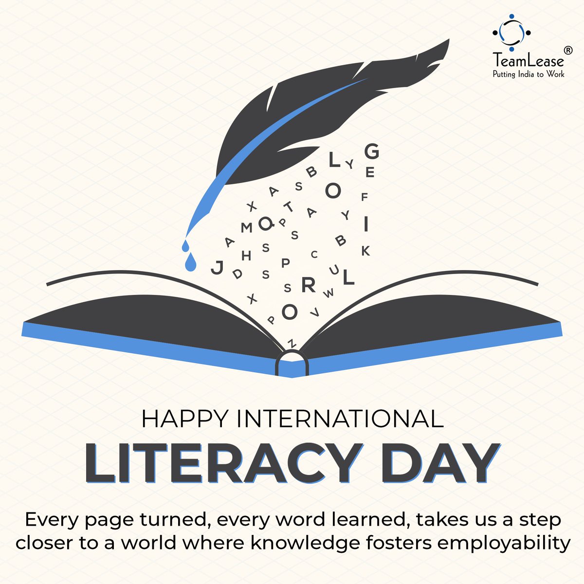 TeamLease's tweet photo. Happy International Literacy Day! Let's celebrate the power of education and the journey toward brighter futures together.

#literacyday #empowerthroughknowledge #puttingindiatowork #unemploymentvsunemployability #makingindiaemployable https://t.co/F1NwRoFaDz