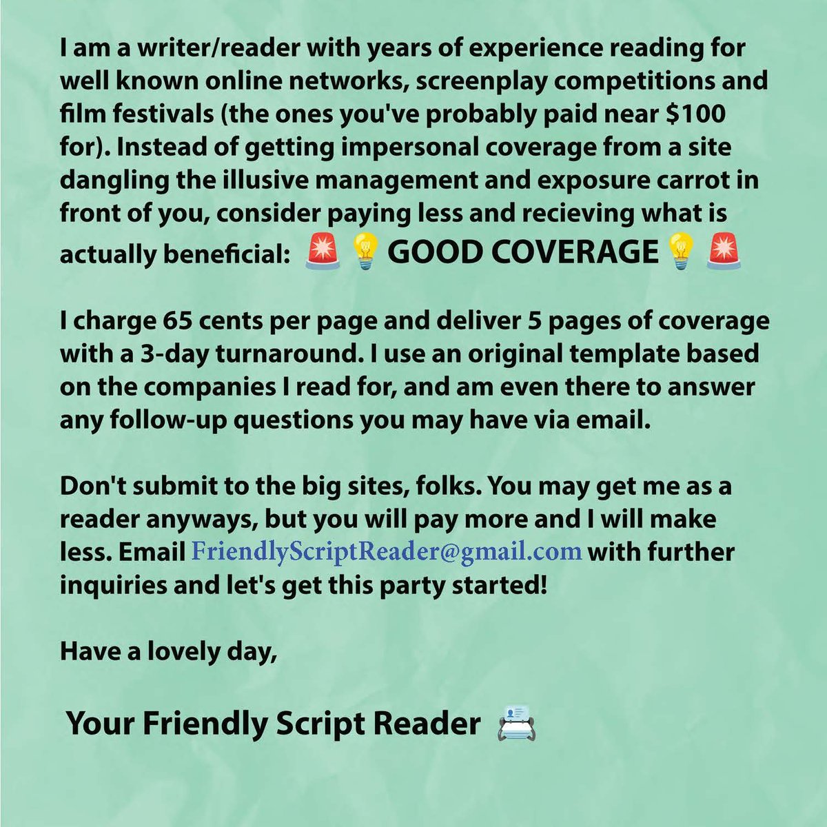 ScriptGuy4You's tweet image. 🗣️ HELLO SCREENWRITERS!