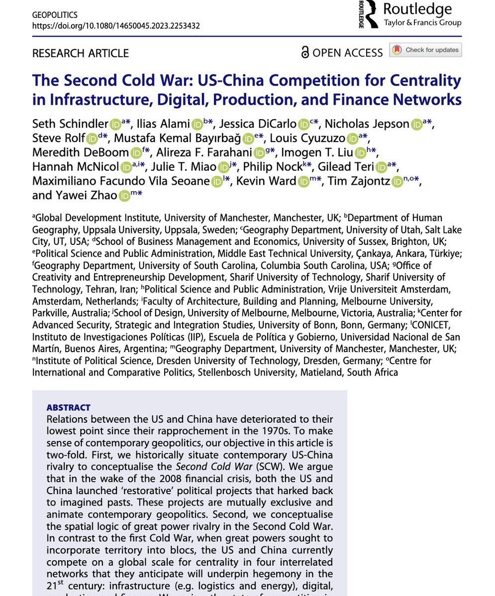 Ilias Alami (@iliasalami) on Twitter photo New (open access) paper collectively authored by members of the <a href="/SCWObservatory/">Second Cold War Observatory</a>! Have a look if you're interested in how the spatial logic of US-China competition is reshaping global infrastructure, digital, production and finance networks.
tandfonline.com/doi/full/10.10… New (open access) paper collectively authored by members of the <a href="/SCWObservatory/">Second Cold War Observatory</a>! Have a look if you're interested in how the spatial logic of US-China competition is reshaping global infrastructure, digital, production and finance networks.
tandfonline.com/doi/full/10.10…