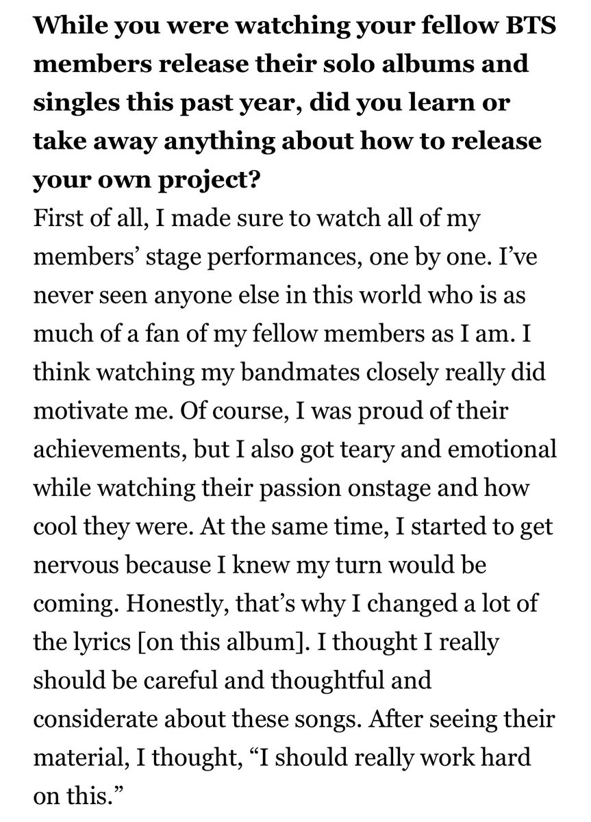 charts_k's tweet photo. V: “I made sure to watch all of my [@BTS_twt] members’ stage performances, one by one. I’ve never seen anyone else in this world who is as much of a fan of my fellow members as I am.” https://t.co/DNj8vIAxVH