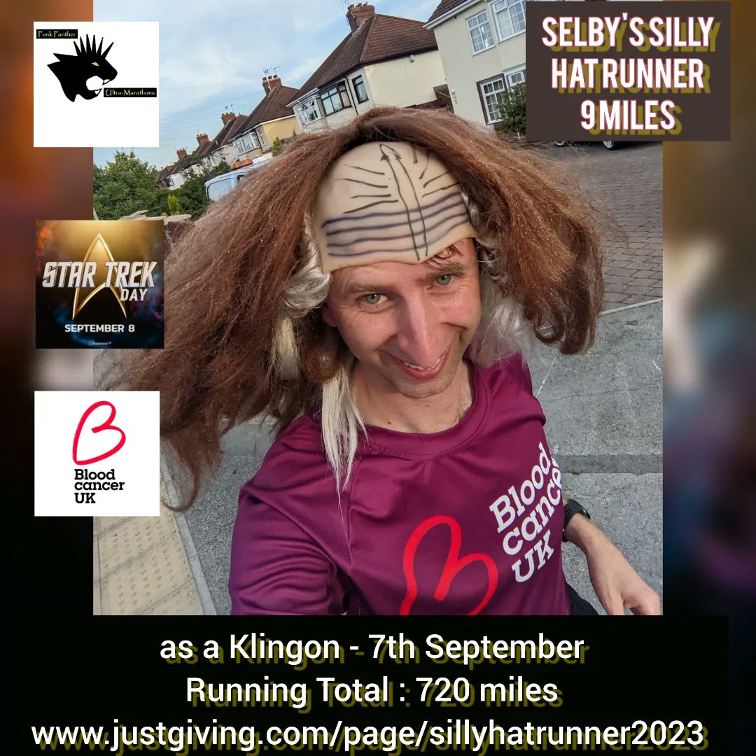 sillyhatrunner's tweet photo. Happy #StarTrekDay. Psst! I'm meant to be #klingo.
 #running for @bloodcancer_uk preparing for @punkpantherevents #nidderdale way #Ultra .
https://t.co/d5N84x2Hfe
#charity  #fundraising #donate #StarTrek #cosplay #cosplayfail https://t.co/CqqavaRRuH