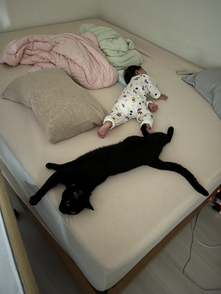 アクロバティックなふたり(娘は寝返り途中)