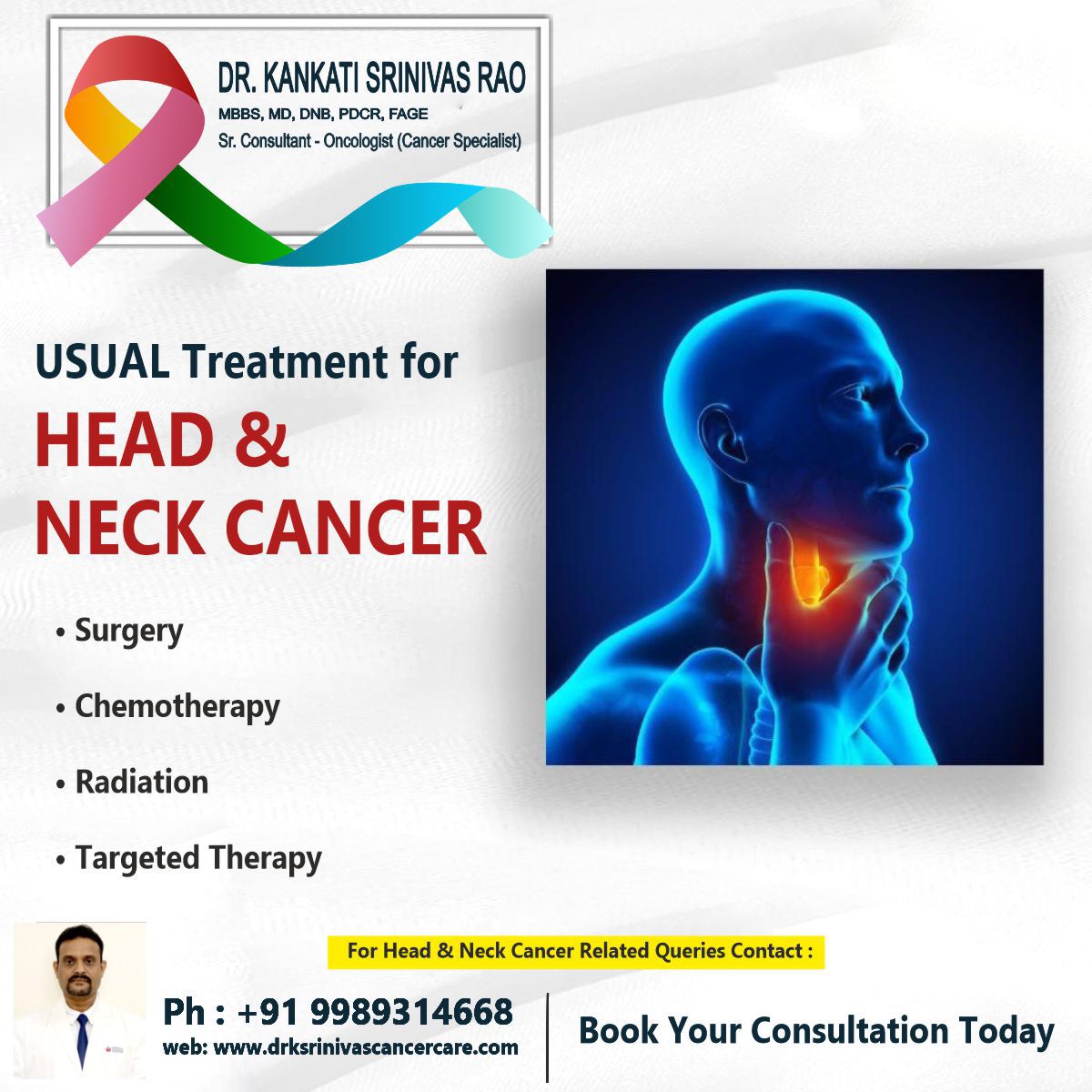 Usual treatment for head and neck cancer ✔️ Surgery ✔️ Chemotherapy ✔️ Radiation ✔️ Targeted therapy #drsrinivasrao #headandneckcancer #headandneckcancertreatment #oncology #radiation #nallagandla #hyderabad #hitechcity #madhapur #banjarahills #bhel #miyapur #tolichowki