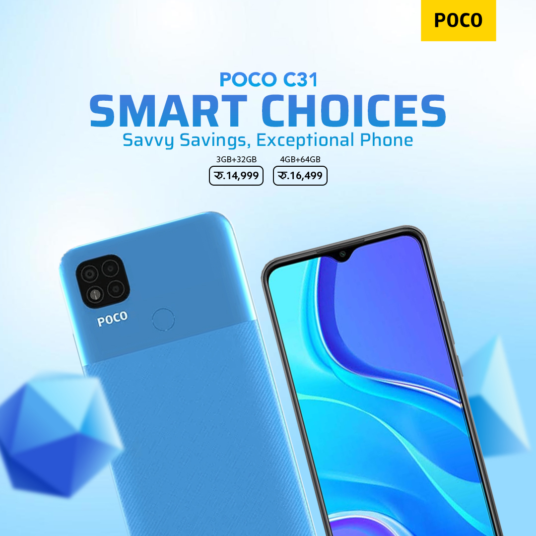 POCONepal's tweet photo. Don't settle for less!
The ๐๐๐๐ ๐๐๐ offers brilliance on a budget with 4GB RAM, a massive 5000mAh battery, and the added security of a rear fingerprint sensor. ๐ฅ
Get yours now starting at just ๐๐๐ ๐๐,๐๐๐! ๐
#POCOC31 #POCONepal https://t.co/oXwZGMYoDK