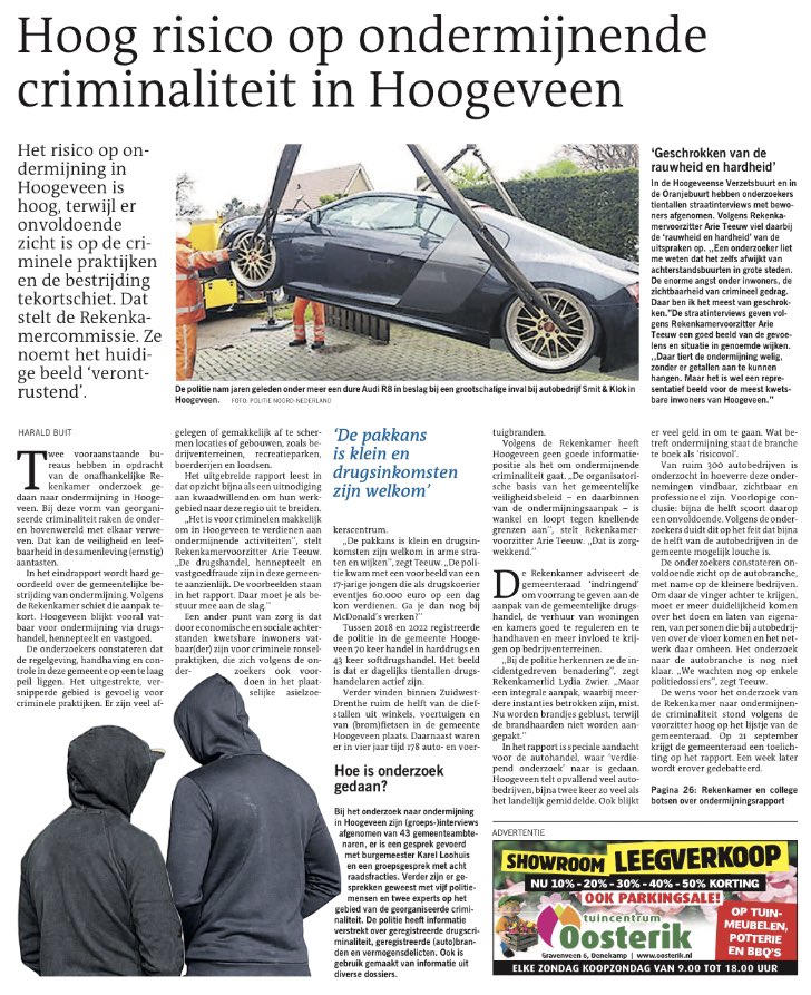Rekenkamervoorzitter Arie Teeuw:
“De drugshandel, hennepteelt en vastgoedfraude zijn in deze gemeente aanzienlijk. De voorbeelden staan in het rapport. Daar moet je als bestuur mee aan de slag.”
dvhn.nl/drenthe/Hoog-r…
nos.nl/r/433403