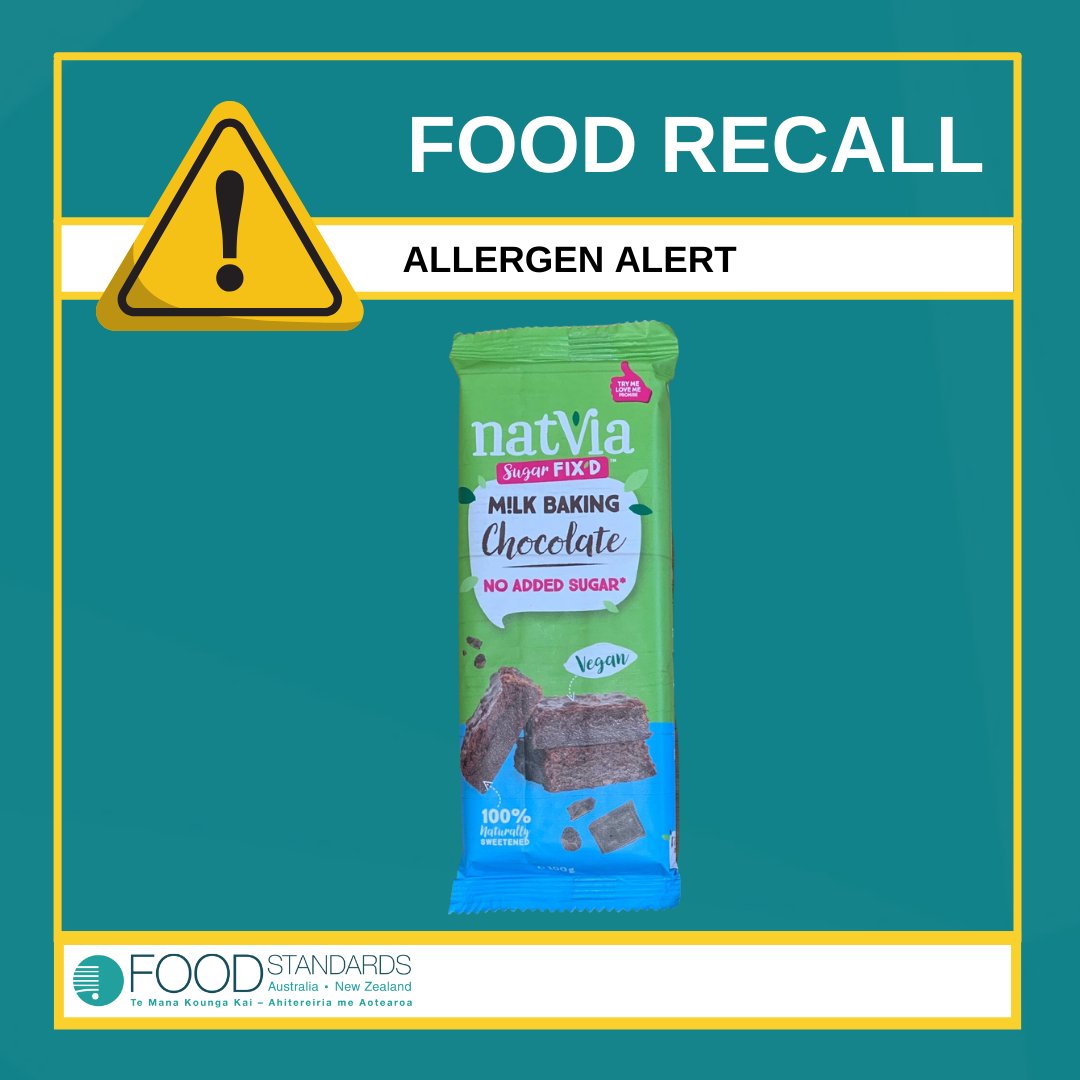 Food Recall Alert - natvia M!LK BAKING chocolate
Natvia IP Pty Ltd is conducting a recall of M!lk Baking Chocolate 100g. The product has been available for sale at Coles stores nationally.
For more information see: foodstandards.gov.au/industry/foodr…