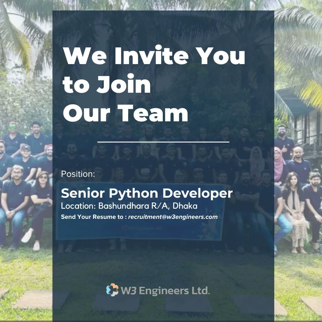 w3engineers's tweet image. 🚀 Calling Senior Python Devs! Ready for an Epic Journey? 
Join Us!
Position: Senior Python Developer
📍 Bashundhara R/A, Dhaka
👉 Apply Now: buff.ly/3r6lQIJ 
Don&apos;t miss this adventure! 🌟

#W3Engineers #Pythondeveloper #SeniorDeveloper #TechJobs #Softwaredevelopment